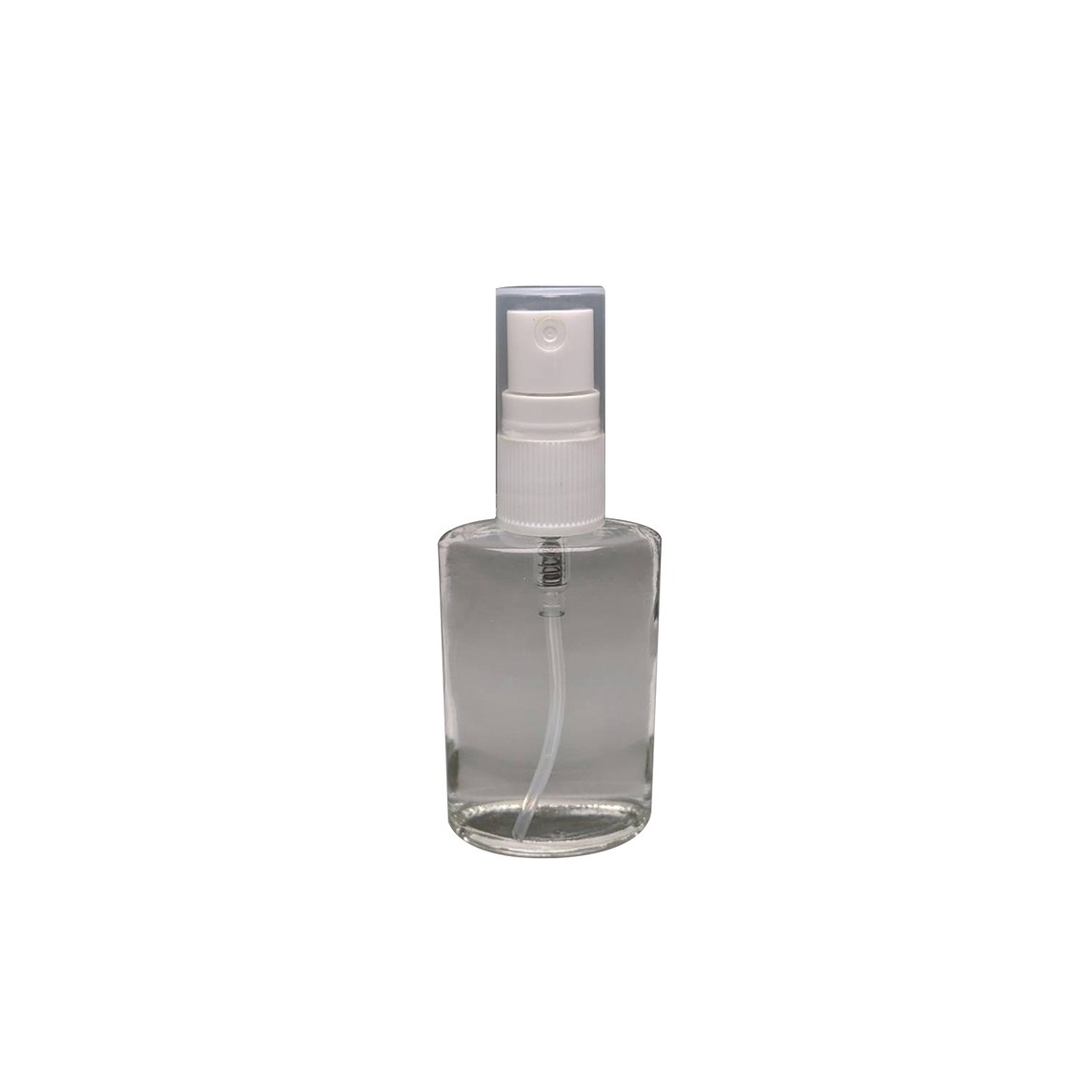 Multifunctional empty 35ml glass bottle unique shape with ribbed collar plastic mist sprayer