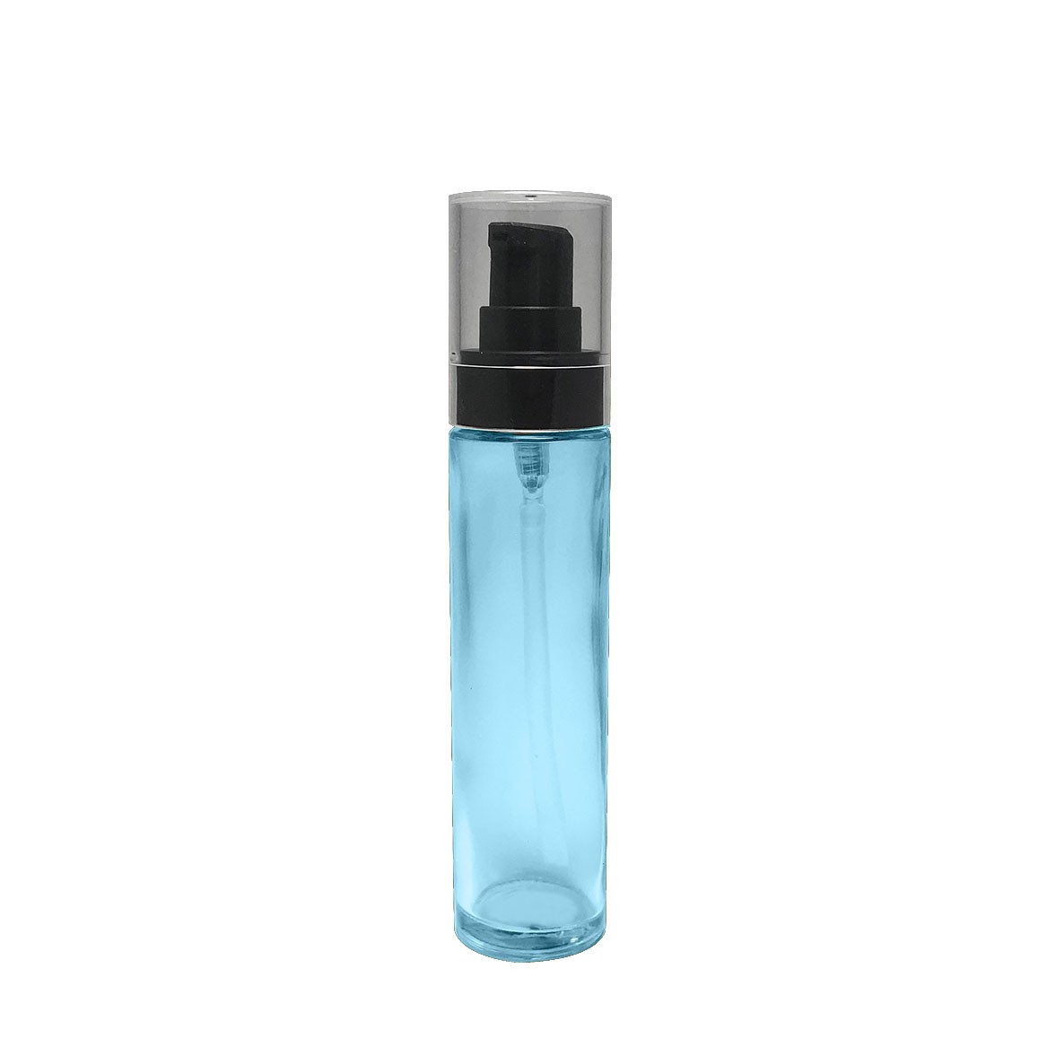 Best seller made in Taiwan semi transparent cylinder shape 45ml glass bottle 20/400 neck size black lotion treatment pump