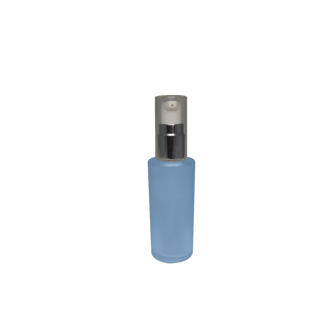 Spray blue color elegance design empty 50ml cylinder glass bottle with silver collar cosmetic lotion pump 18/415 neck size cream pump